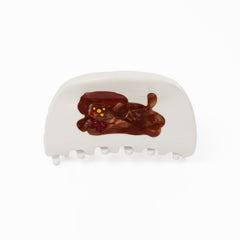 itschelchels Lost Lemons Collection Cute Animal & Floral Hair Claw - Brown Puppy Hair Claw Premium Acetate Shark Clip, Interlocking Strong Hold Hair Accessories